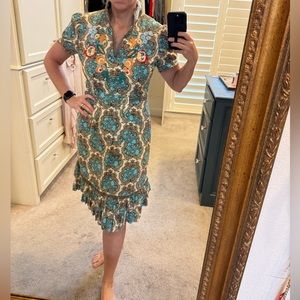 Tracy Porter floral embroidered midi Boho dress. Tie in back.